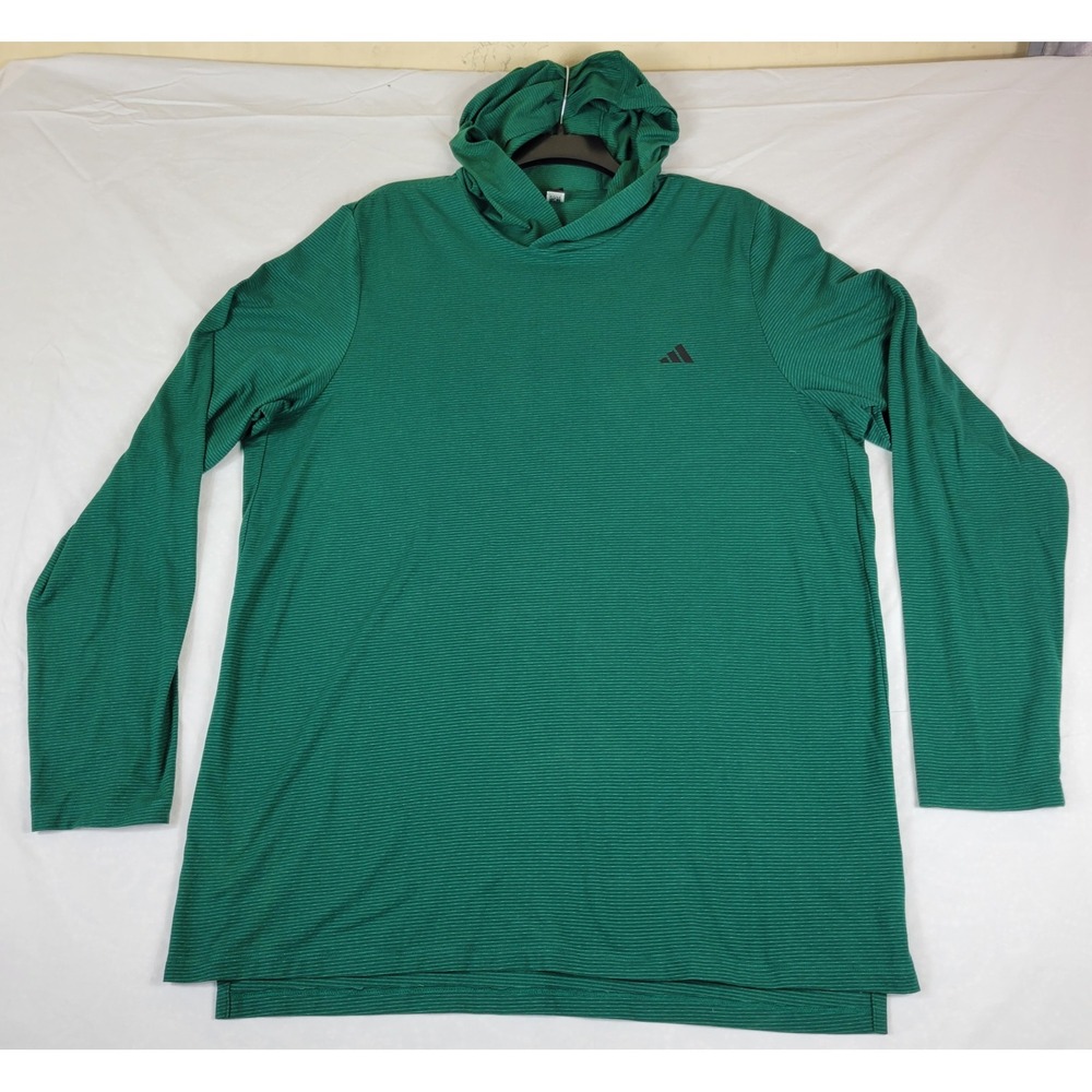 Adidas Mens Green Striped Long‎ Sleeve Hooded T-Shirt Axis XL Lightweight Hoodie